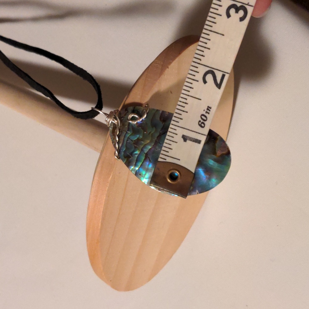 Handmade Teardrop Silver Wire Wrapped Abalone Pendant Black Suede Cord - Picture 6 of 7